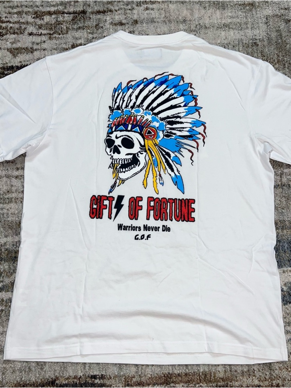 NEW GIFTS OF FORTUNE GOF Tomahawk Back Graphics T-Shirt White